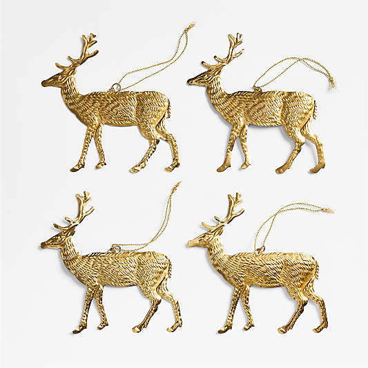 Pressed Metal Deer Christmas Tree Ornament, Set of 4
