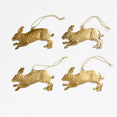 Pressed Metal Hare Christmas Tree Ornament, Set of 4