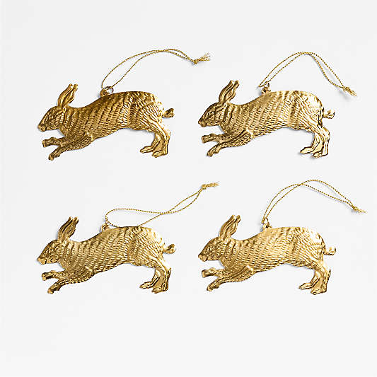 Pressed Metal Hare Christmas Tree Ornament, Set of 4