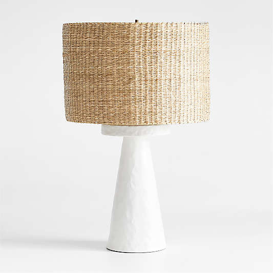 White Ceramic Table Lamps with Woven Shade by Leanne Ford