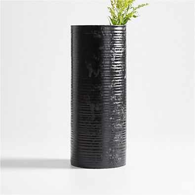 View Principle Ribbed Black Vase 14" details