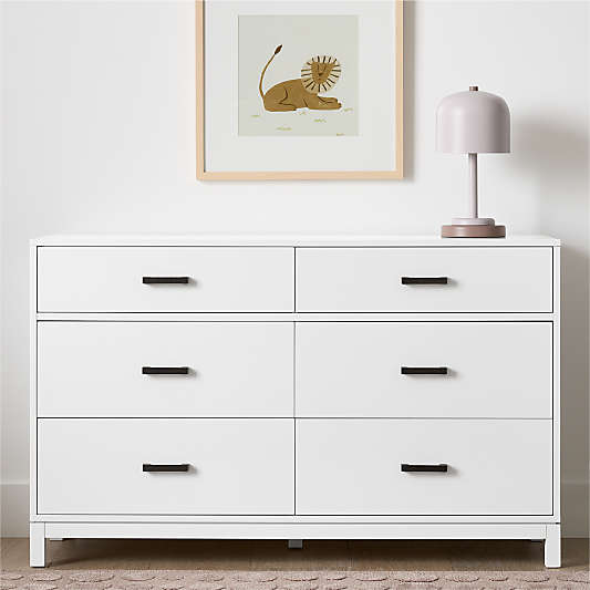 Parke 55" White Wood 6-Drawer Kids Dresser