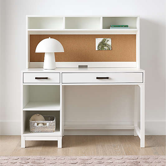 Parke 48" White Wood 2-Drawer Kids Desk with Hutch