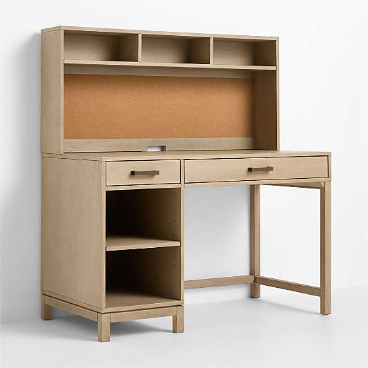 Parke 48" Weathered Natural Wood 2-Drawer Kids Desk with Hutch