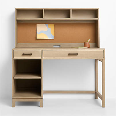 Parke 48" Weathered Natural Wood 2-Drawer Kids Desk with Hutch
