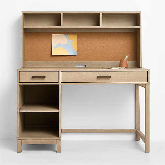 Parke Weathered Natural Wood 2-Drawer Kids Desk with Hutch