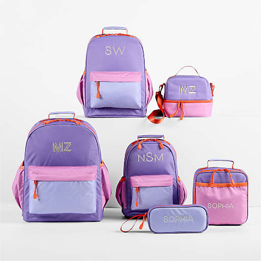 Purple Colorblock Small Kids Backpack with Side Pockets