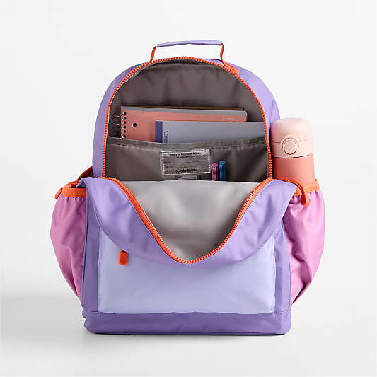 Purple Colorblock Large Kids Backpack with Side Pockets