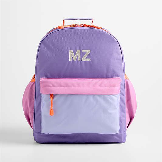 Purple Colorblock Large Kids Backpack with Side Pockets