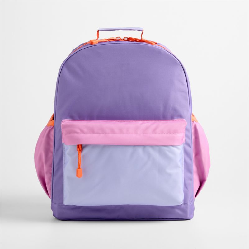 Purple Colorblock Large Kids Backpack with Side Pockets - image 2 of 10