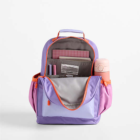 Purple Colorblock Medium Kids Backpack with Side Pockets