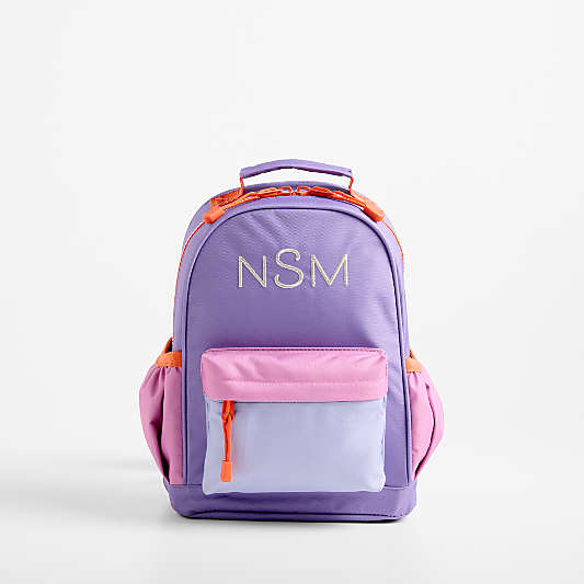 Purple Colorblock Small Kids Backpack with Side Pockets