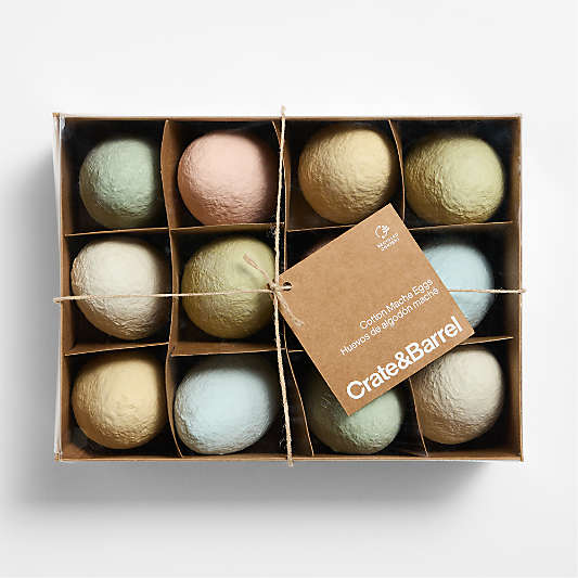 Pastel Colored Cotton Mache Decorative Easter Eggs, Set of 12