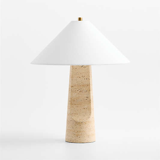 Petra Travertine Table Lamp with Fabric Shade 24.5"