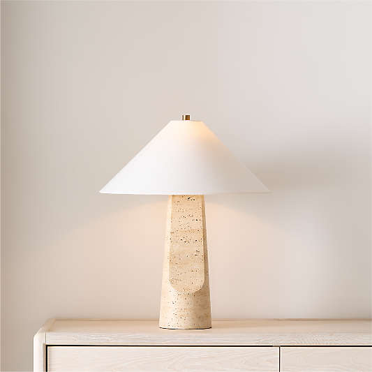 Petra Travertine Table Lamp with Fabric Shade 24.5"