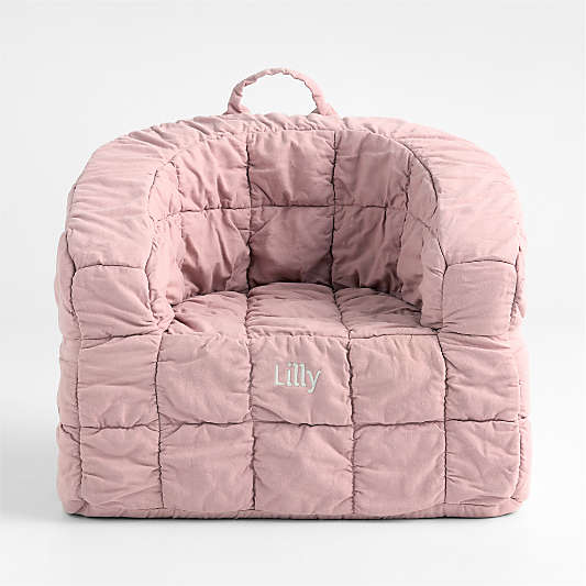 Large Orchid Rose Organic Cotton Kids Puffy Lounge Barrel Chair