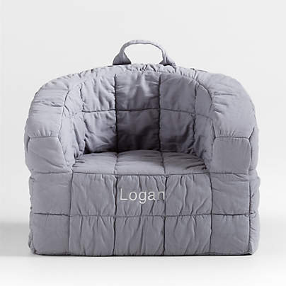 Large Smoke Blue Organic Cotton Kids Puffy Lounge Barrel Chair