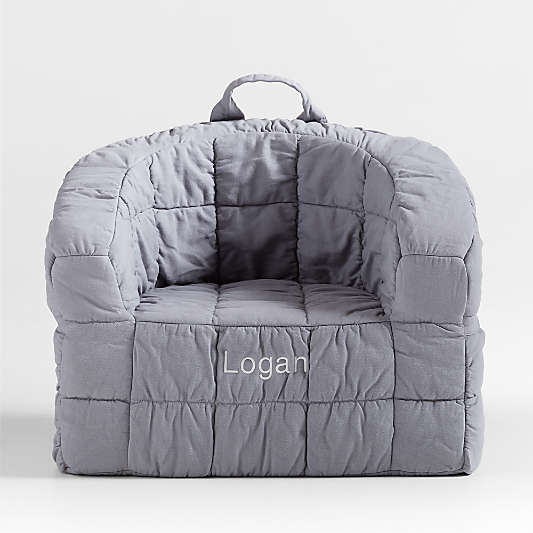 Large Smoke Blue Organic Cotton Kids Puffy Lounge Barrel Chair