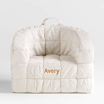 Large Stone Tan Kids Puffy Lounge Barrel Chair