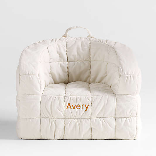 Large Stone Tan Organic Cotton Kids Puffy Lounge Barrel Chair