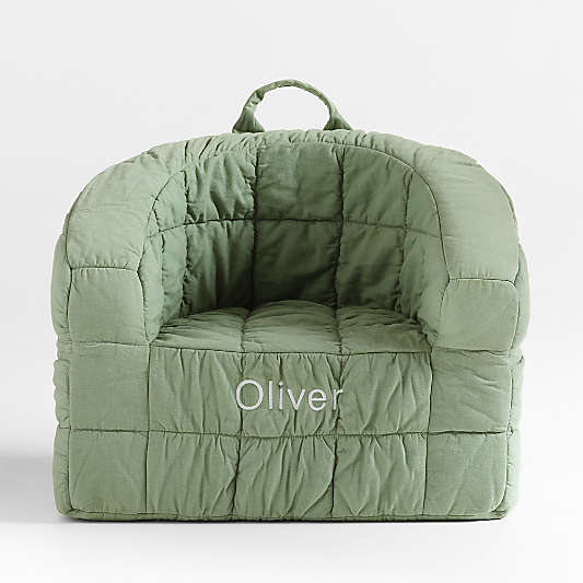 Large Verte Green Organic Cotton Kids Puffy Lounge Barrel Chair