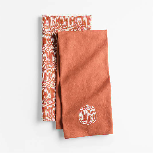 Pumpkin Organic Cotton Kitchen Towels, Set of 2