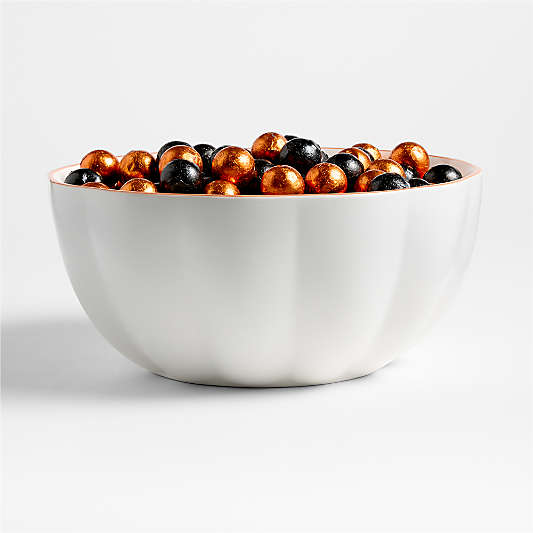 Large Matte White Pumpkin Shaped Ceramic Mixing Bowl
