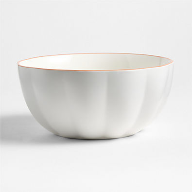 View Large Matte White Pumpkin Shaped Ceramic Mixing Bowl details