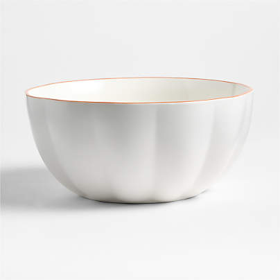 Large Matte White Pumpkin Shaped Ceramic Mixing Bowl