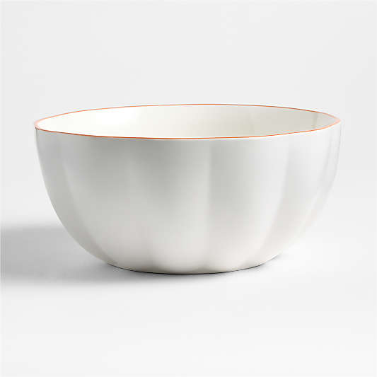 Large Matte White Pumpkin Shaped Ceramic Mixing Bowl