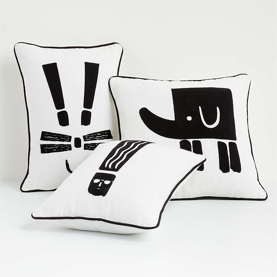 Black and White Bunny Exclamation Kids Throw Pillow