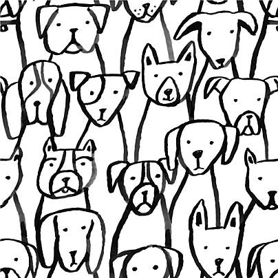 Chasing Paper Black and White Puppy Pile Peel and Stick Wallpaper Sample