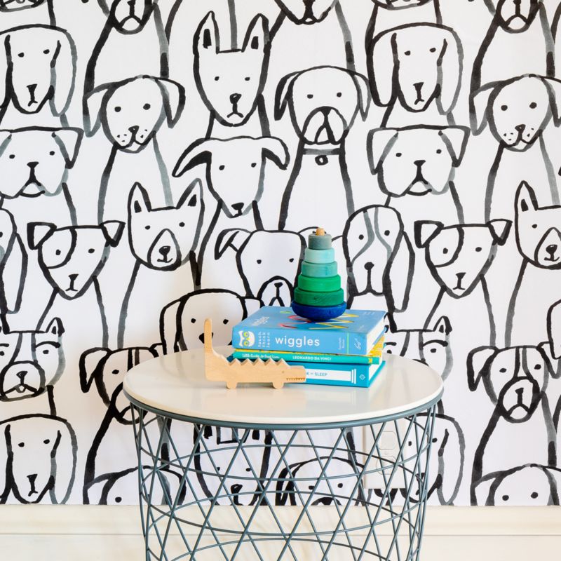 Chasing Paper Black and White Puppy Pile Peel and Stick Wallpaper Sample - image 1 of 6