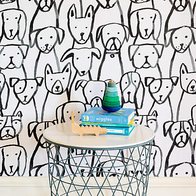 Chasing Paper Black and White Puppy Pile Peel and Stick Wallpaper 2' x 12'