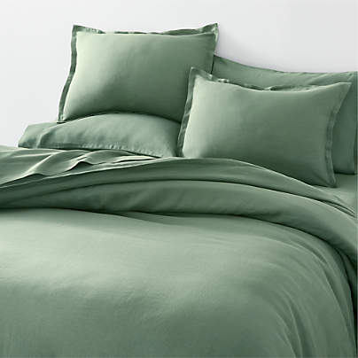 Pure Linen Duck Green King Bed Sheet Set + Reviews | Crate & Barrel