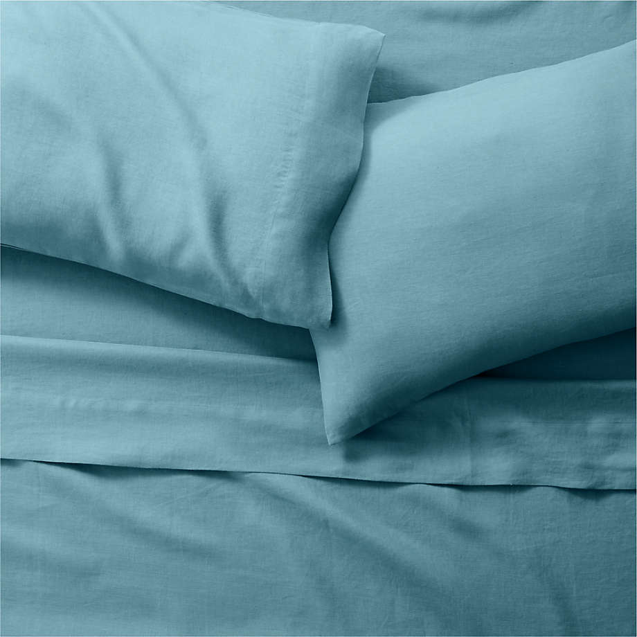 The Company Store Company Cotton 4-Piece Turquoise Solid Cotton Jersey Knit Queen Sheet Set
