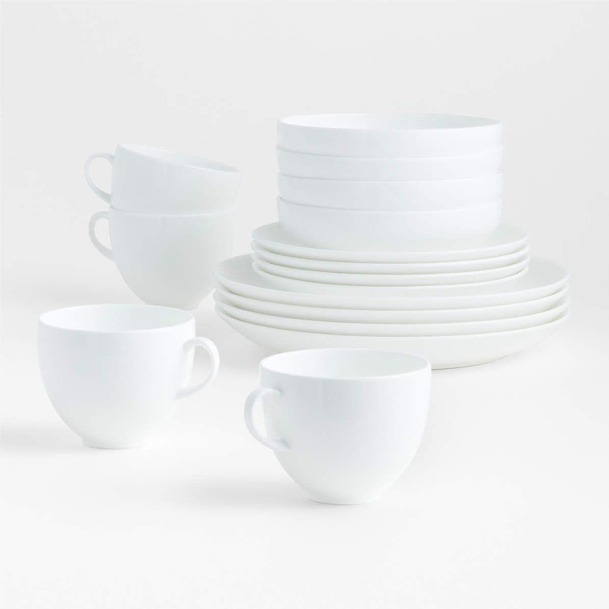 Basics 16-Piece Porcelain Kitchen Dinnerware Set with Plates, Bowls  and Mugs, Service for 4 - White