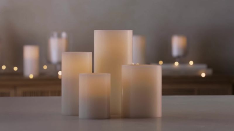 Play Warm White Flameless 4"x8" Wax Pillar Candle - video 1 of 1