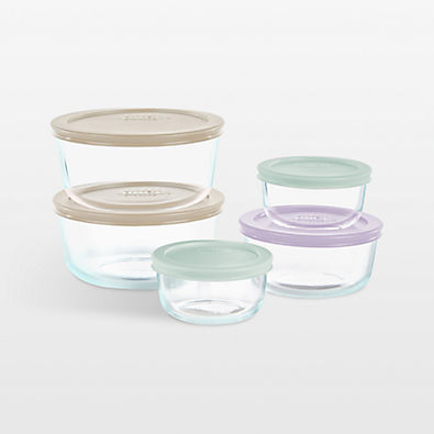 View Pyrex Simply Store 10-Piece Glass Food Storage Set with Pastel Lids details