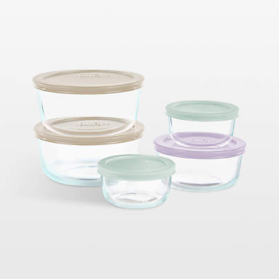 Pyrex Simply Store 10-Piece Glass Food Storage Set with Pastel Lids