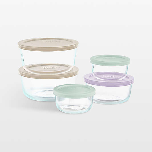Pyrex Simply Store 10-Piece Glass Food Storage Set with Pastel Lids