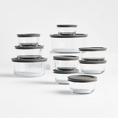 View Pyrex Simply Store 20-Piece Round Glass Food Storage Set with Grey Lids details