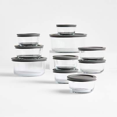 Pyrex Simply Store 20-Piece Round Glass Food Storage Set with Grey Lids