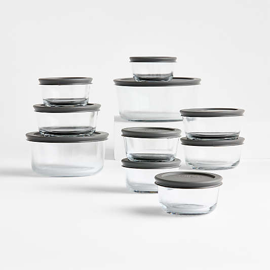 Pyrex Simply Store 20-Piece Round Glass Food Storage Set with Grey Lids