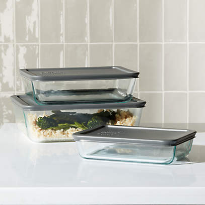 Crate & Barrel 8-Piece Rectangular Glass Storage Containers with Dark Wood  Lids