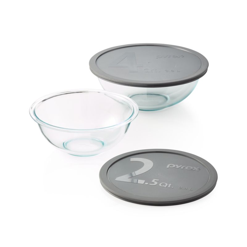 Pyrex Glass Bowls with Grey Lids, Set of 2 + Reviews, Crate & Barrel