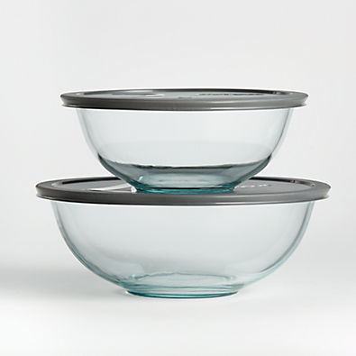View Pyrex Glass Bowls with Grey Lids, Set of 2 details