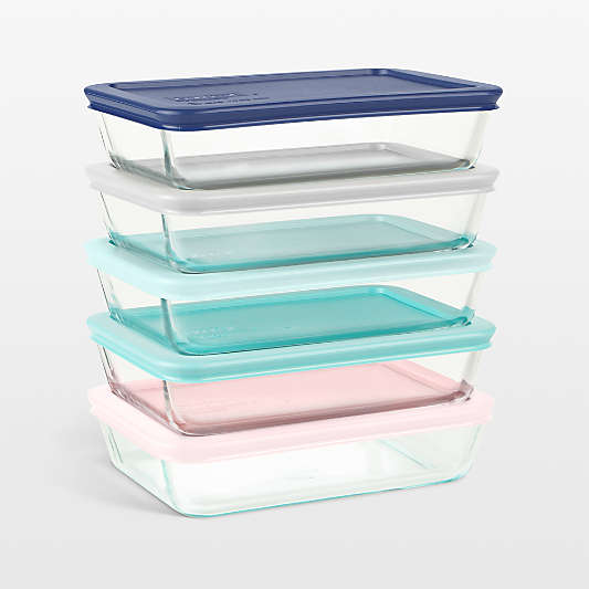 Pyrex Simply Store Meal Prep 10-Piece Rectangular Glass Food Storage Set with Pastel Plastic Lids