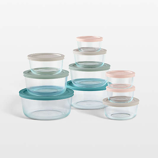 Pyrex Simply Store 20-Piece Round Glass Food Storage Set with Pastel Plastic Lids