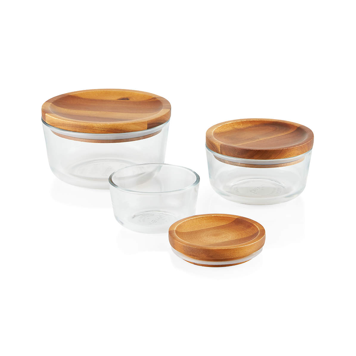 6-pc PYREX Glass Food Storage Container Set w/ WOODEN LIDS 1, 2, 4